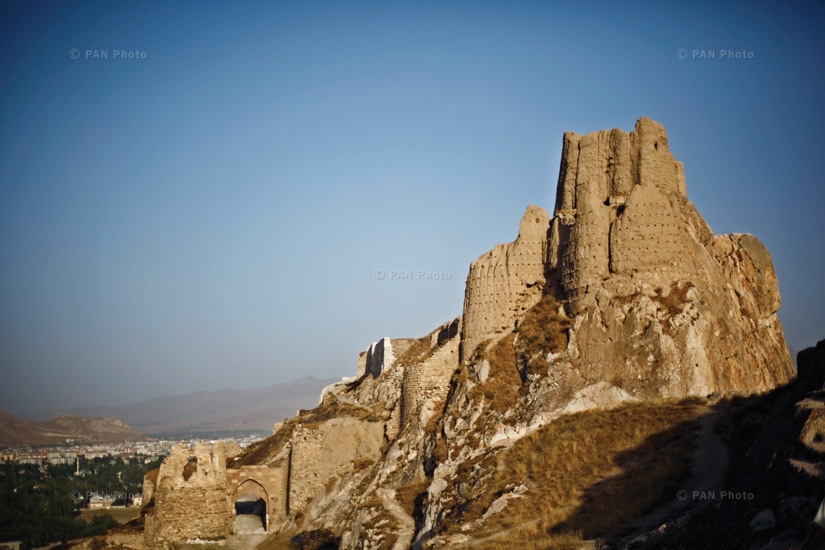 The Urartian fortress of Van, near the present location of the city of Van. The foot of the fortress used to host a large Armenian district called Aygestan, which has now been completely eliminated