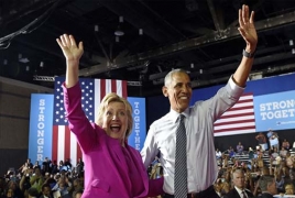 Обама впервые выступил на предвыборном митинге в поддержку Клинтон