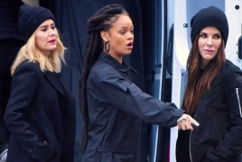 Sandra Bullock, Rihanna, Sarah Paulson filming “Ocean's Eight” in NY