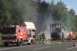 Many killed as tour bus bursts into flames after collision in Germany