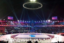 Armenia flag waving at 2018 Winter Olympic Games opening ceremony