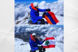 Armenian tricolor planted on Europe's highest peak