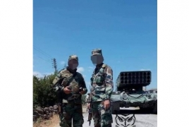 Syrian troops pictured with TOS-1 flame throwers near Idlib