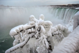 Part of Niagara Falls freezes to create a stunning view