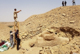 Ancient sphinx with the head of a ram discovered in Egypt