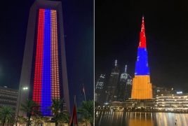 Бурдж-Халифа в Дубае и небоскреб в Абу-Даби окрасились в цвета флага Армении
