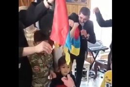 Footage shows Armenian flags set on fire in Azerbaijani kindergarten
