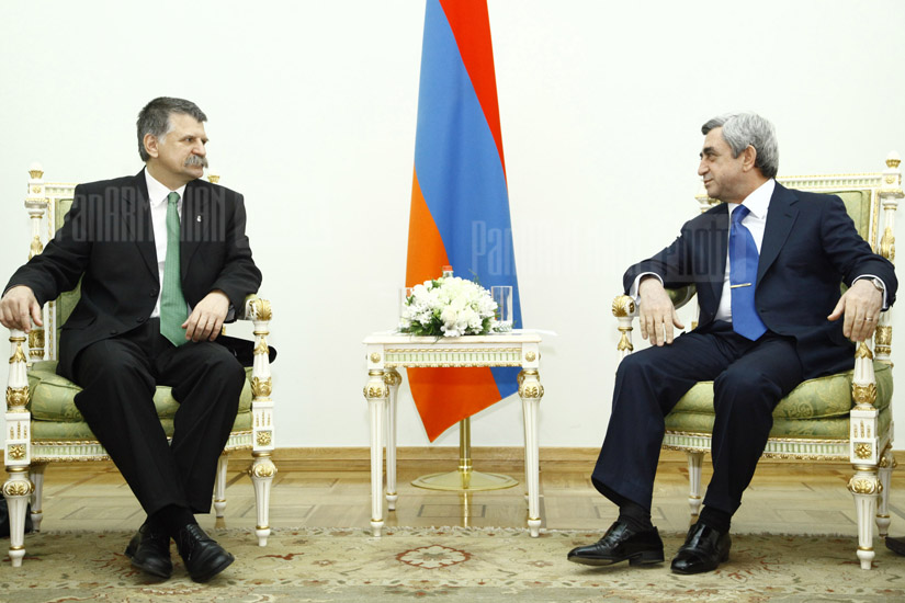 Встреча Сержа Саркисяна со спикером парламента Венгрии Ласло Кйовером