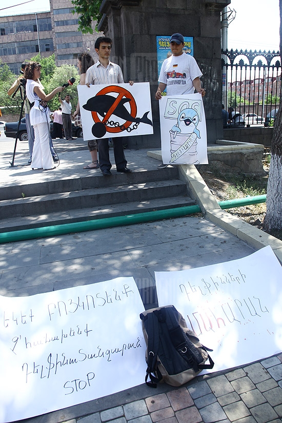 НПО «Любители птиц» организовала акцию протеста перед Ереванским дельфинарием, посвященную Дню дельфинов, находящихся в неволе