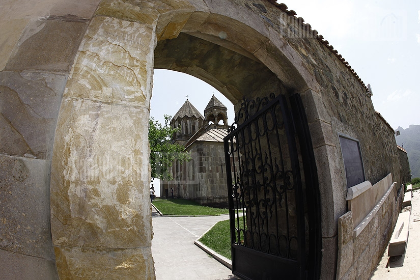Fence surrounding Gandzasar Monastery is being coated