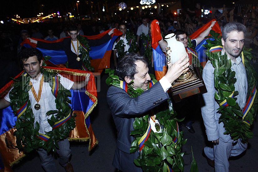 Armenia's team at the celebration ceremony of it's victory in World Cup 