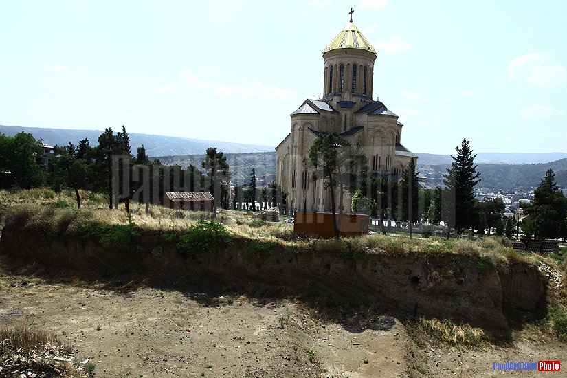 Tbilisi. Holy Trinity church behind Armenian distructed cemetary