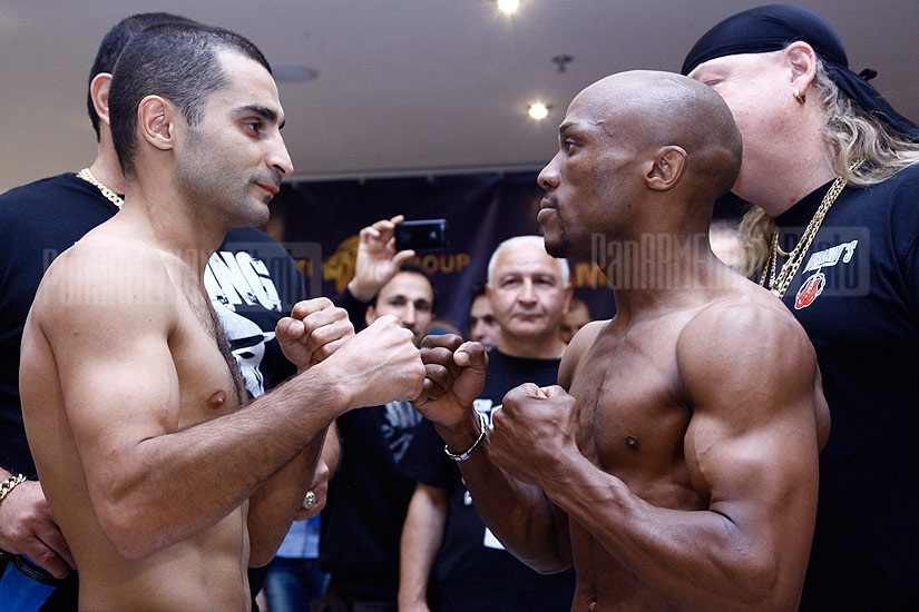 Weigh-in of boxers Evans Mbamba and Vic Darchinyan before their clash