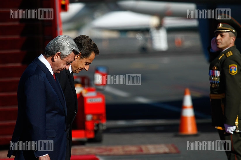 French president Nicolas Sarkozy's arrival in Armenia