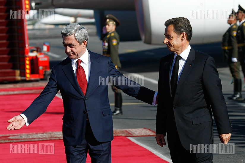 French president Nicolas Sarkozy's arrival in Armenia