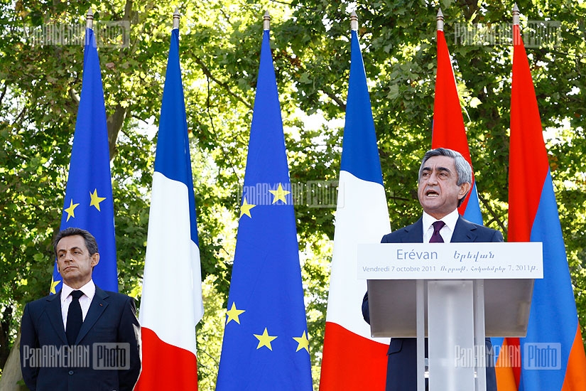 French and Armenian presidents' speeches and opening of Rodin's sculpture at Yerevan Square of France