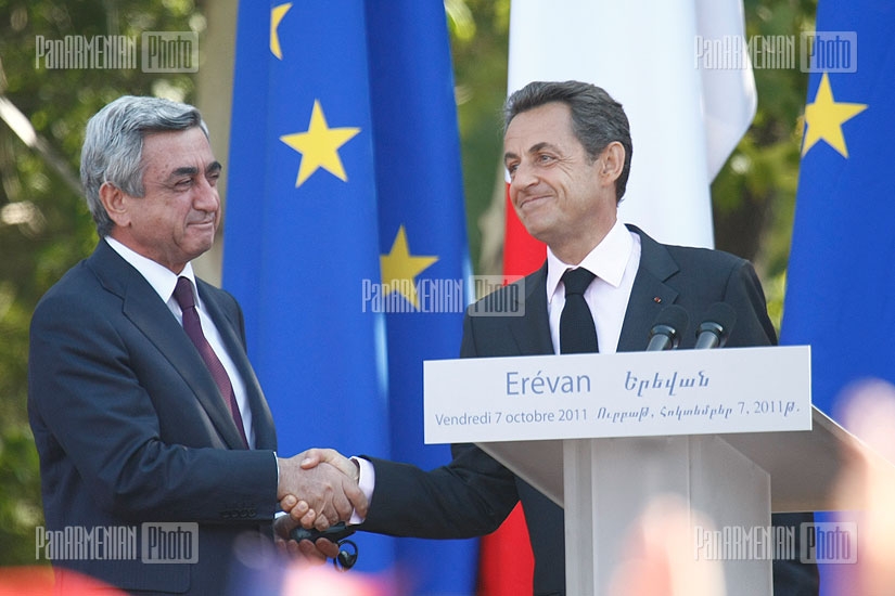 French and Armenian presidents' speeches and opening of Rodin's sculpture at Yerevan Square of France
