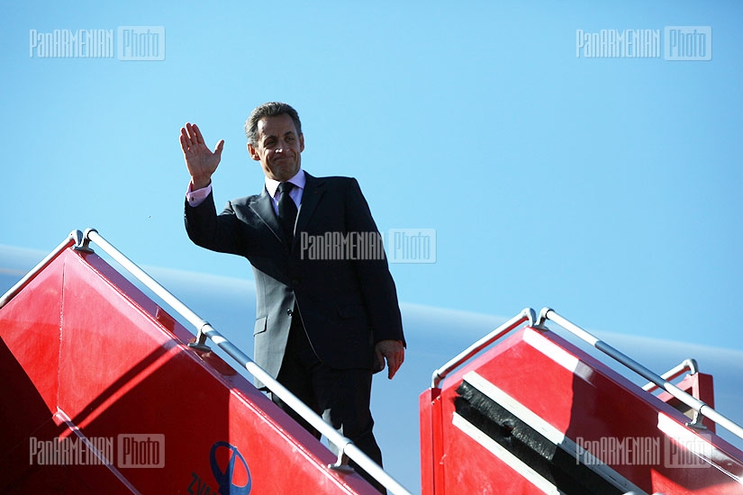 French president Nicolas Sarkozy departs from Armenia