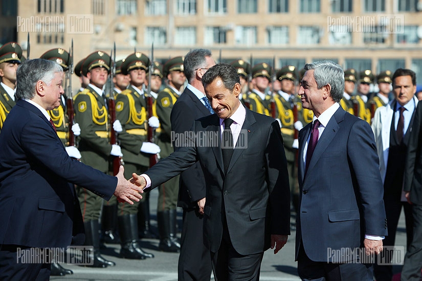 French president Nicolas Sarkozy departs from Armenia