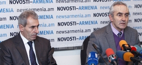 Press conference of the Hrachya Petrosyan, head of the National Seismic Protection Service at the Ministry of Emergency Situations Hrachya Petrosyan and  Gurgen Namalyan, representative of National Seismic Protection Service