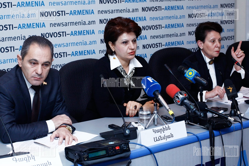 Press conference of RPA MP Karine Achemyan, Heritage party MP Anahit Bakhshyan and Orinats Yerkir party MP Gagik Baghdasaryan