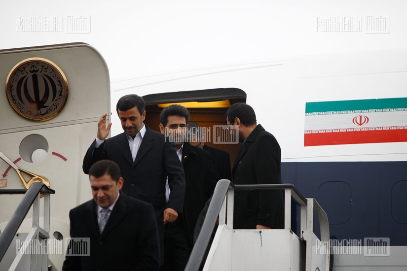 President of the Islamic Republic of Iran Mahmoud Ahmadinejad arriving in Yerevan