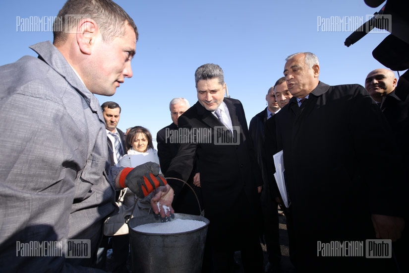RA PM Tigran Sargsyan attends unloading of fertilizers in Karmir Blur train station