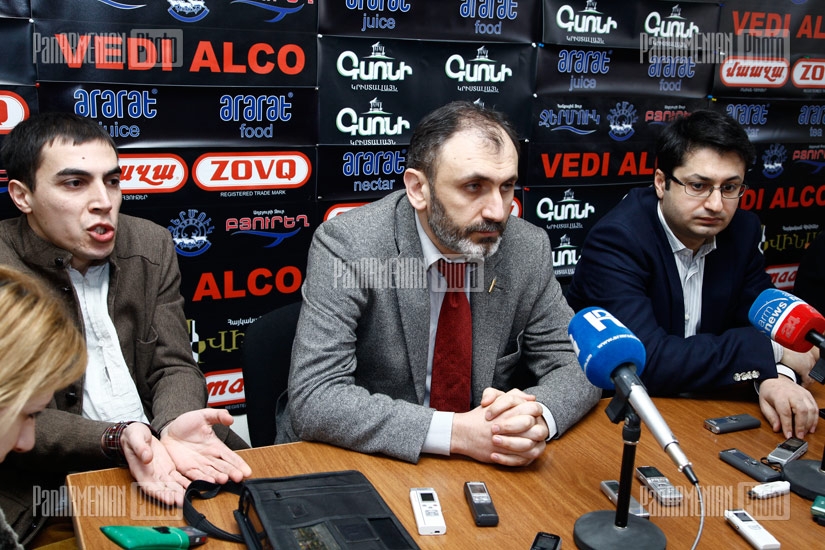 Press conference of Antares Holding director Armen Martirosyan, novelist Aram Pachyan and Bureaucrat bookstore director Hayk Hovhannisyan