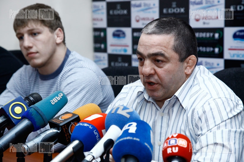 Press conference of Armenia's national greco-roman wrestling team coach Levon Julfalakyan, wrestlers Arsen Julfalakyan, Yuri Patrikeyev and Arthur Alexandryan