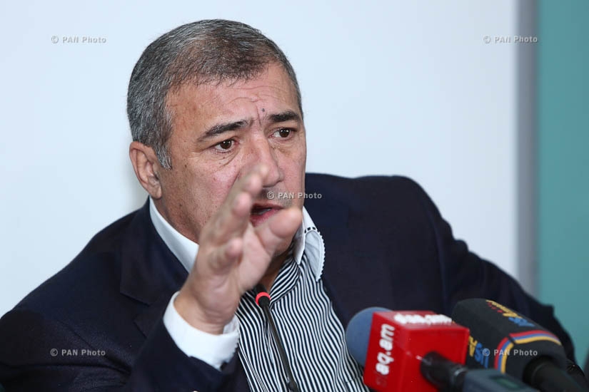 FFA president Ruben Hayrapetyan introduces newly appointed head coach of the National Football Team Artur Petrosyan