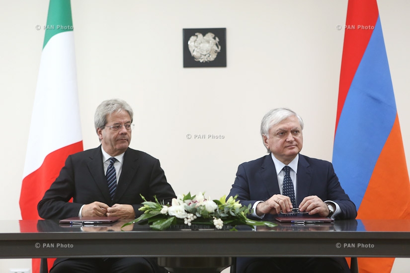 Minister of Foreign Affairs of Armenia Edward Nalbandian receives Minister of Foreign Affairs and International Cooperation of Italy  Paolo Gentiloni 