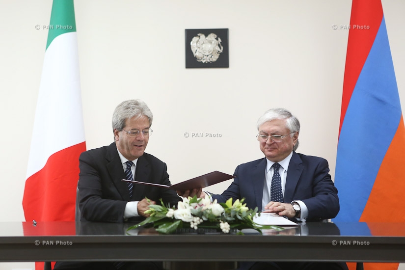Minister of Foreign Affairs of Armenia Edward Nalbandian receives Minister of Foreign Affairs and International Cooperation of Italy  Paolo Gentiloni 