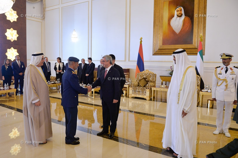 Armenian President Serzh Sargsyan meets with the crown prince of Abu Dhabi, Sheikh Mohammed bin Zayed bin Sultan Al-Nahyan in United Arab Emirates