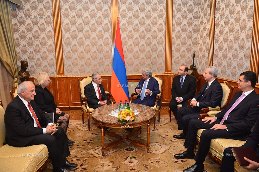 Meeting of President Serzh Sargsyan with French scientist, one of the forefathers of Internet Louis Pouzin and  ceremony of the cancelling a special envelop dedicated RA Presidential Award recipients 