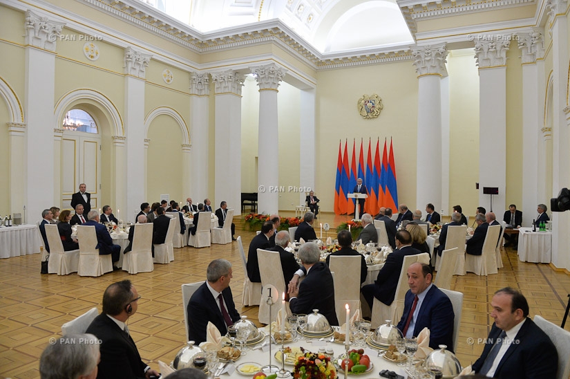 Meeting of President Serzh Sargsyan with French scientist, one of the forefathers of Internet Louis Pouzin and  ceremony of the cancelling a special envelop dedicated RA Presidential Award recipients 