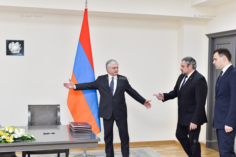 Minister of Foreign Affairs of Armenia Edward Nalbandian and Moldova's Deputy PM, Minister of Foreign Affairs and European Integration Andrei Galbur sign an agreement on visa liberalization