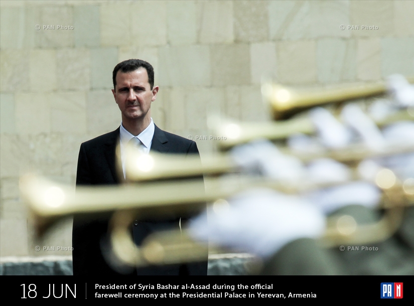 President of Syria Bashar al-Assad during the official farewell ceremony at the Presidential Palace in Yerevan, Armenia