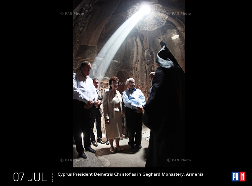 Cyprus President Demetris Christofias in Geghard Monastery, Armenia