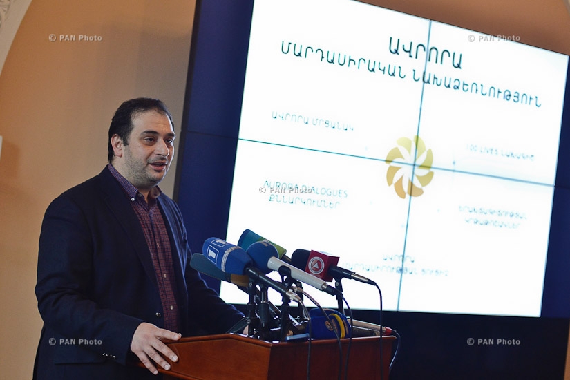 Press conferencee of 100LIVES and Aurora Prize project CEO Arman Jilavyan 