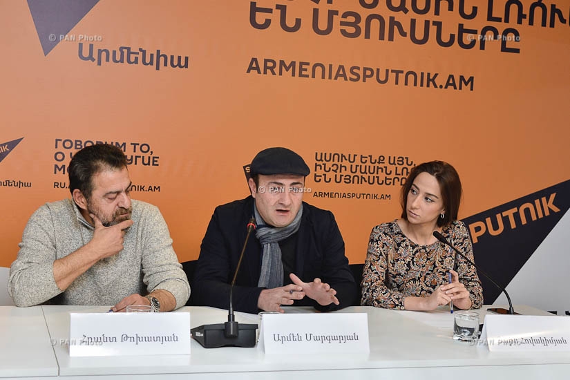 Press conference by actors of 'Earthquake' movie Hrant Tokhatyan, Armen Margaryan, Arman Navasardyan and Tatev Hovakimyan