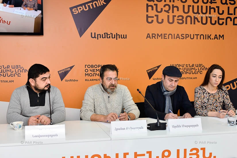 Press conference by actors of 'Earthquake' movie Hrant Tokhatyan, Armen Margaryan, Arman Navasardyan and Tatev Hovakimyan