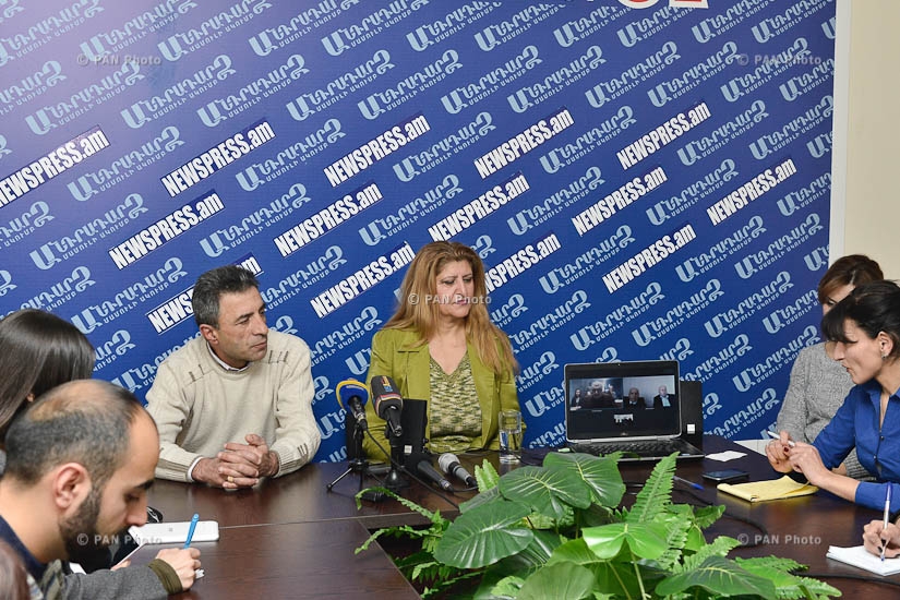 Press conference of former employees of Nairit plant Karine Shahverdyan and Ara Karayan