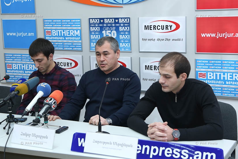 Press conference of Armenian gymnastics team head coach Hakob Serobyan and gymnasts Harutyun Merdinyan, Artur Davtyan