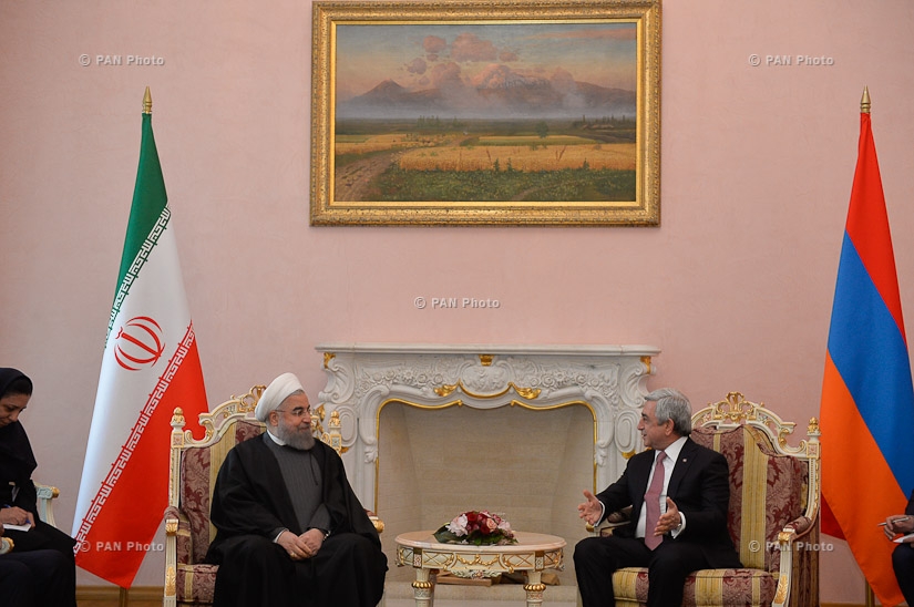 Armenian President Serzh Sargsyan meets with President of Iran Hassan Rouhani at RA Presidential Palace