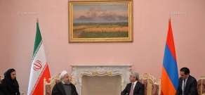 Armenian President Serzh Sargsyan meets with President of Iran Hassan Rouhani at RA Presidential Palace