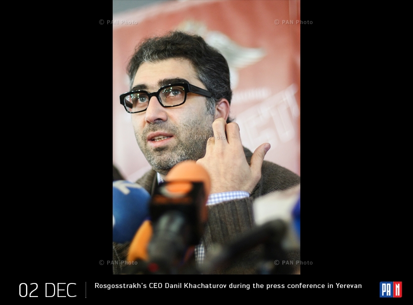 Rosgosstrakh's CEO Danil Khachaturov during the press conference in Yerevan