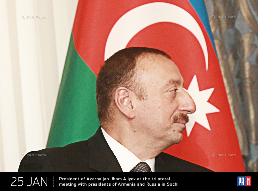 President of Azerbaijan Ilham Aliyev at the trilateral meeting with presidents of Armenia and Russia in Sochi
