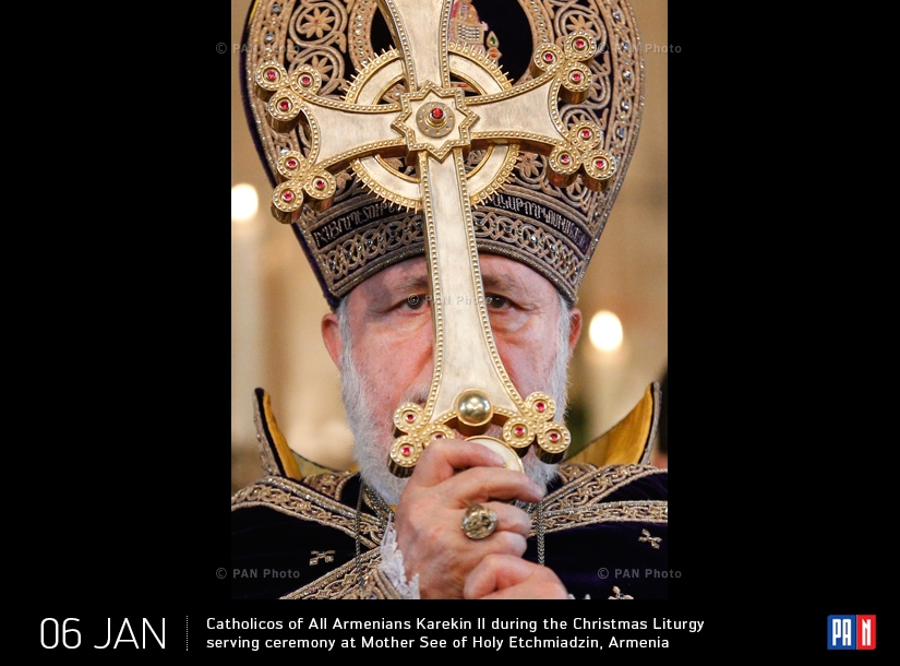 Католикос Всех АрTмян Гарегин II во время рождественской  литургии в Первопрестольном Святом Эчмиадзине, Армения