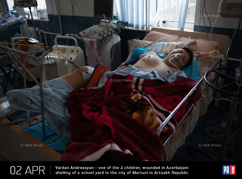 Արցախի Մարտունի քաղաքի դպրոցի բակում Ադրբեջանի ԶՈւ հրետակոծման արդյունքում վիրավորված 2 երեխաներից մեկը՝ 2004-ին ծնված Վարդան Ադրեասյանը, Ստեփանակերտի Հանրապետական բժշկական կենտրոնում 