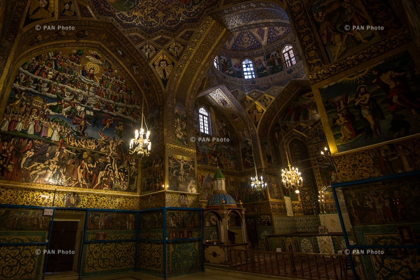 St Hovsep church, Surp Amenaprkich Cathedral. The unique style of the frescoes is a successful combination of principles of Armenian traditional miniature art, classical European painting and Islamic Persian decorative arts.